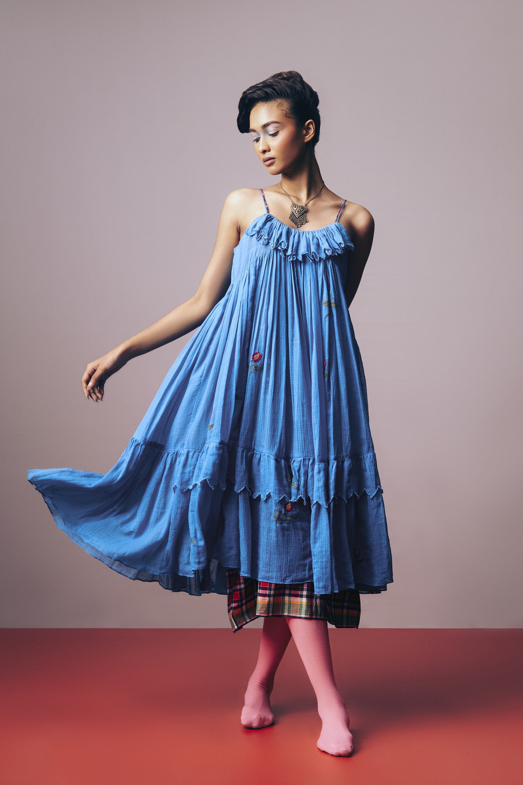 Turquoise Bloom Frill Dress