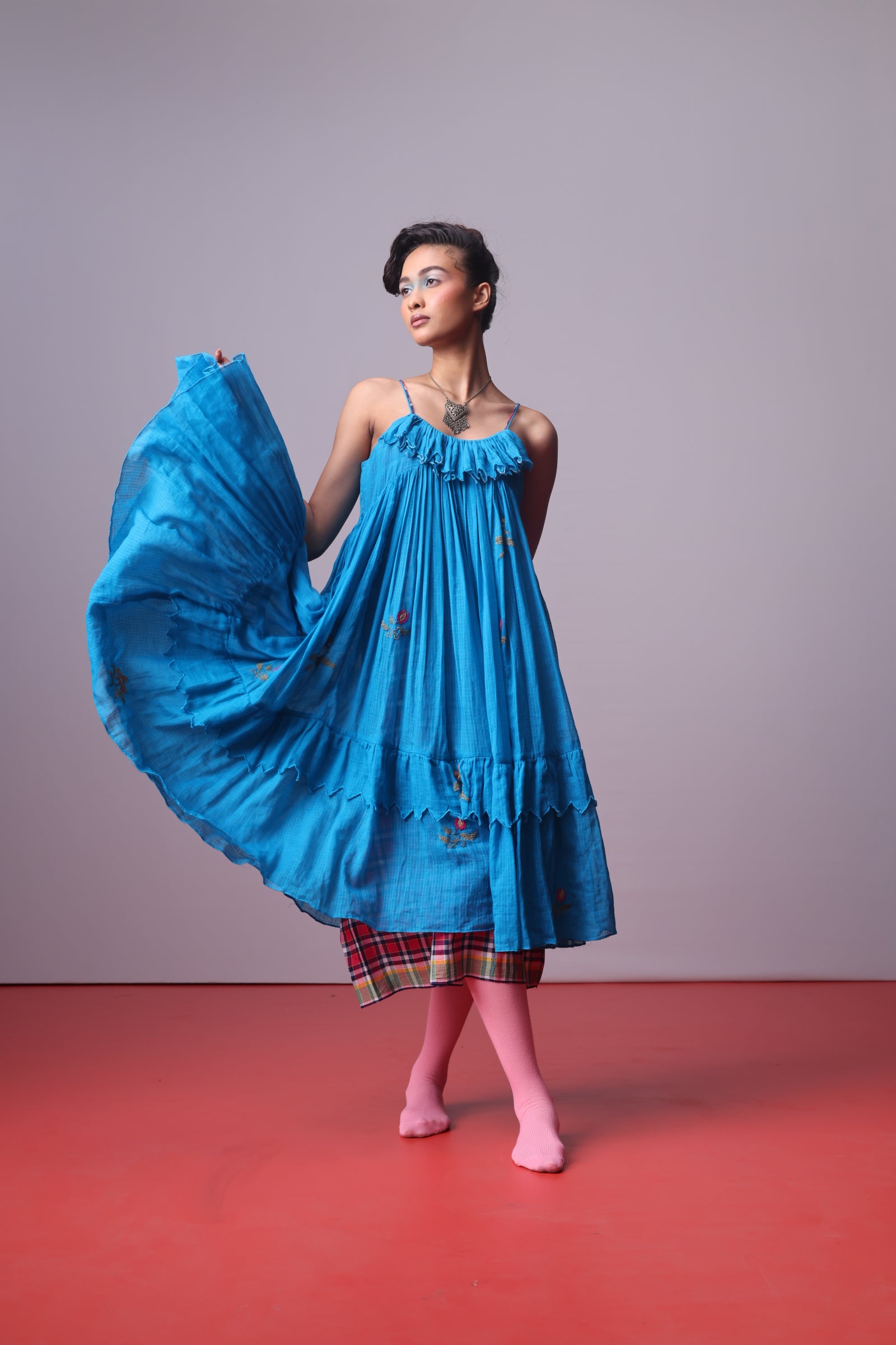 Turquoise Bloom Frill Dress