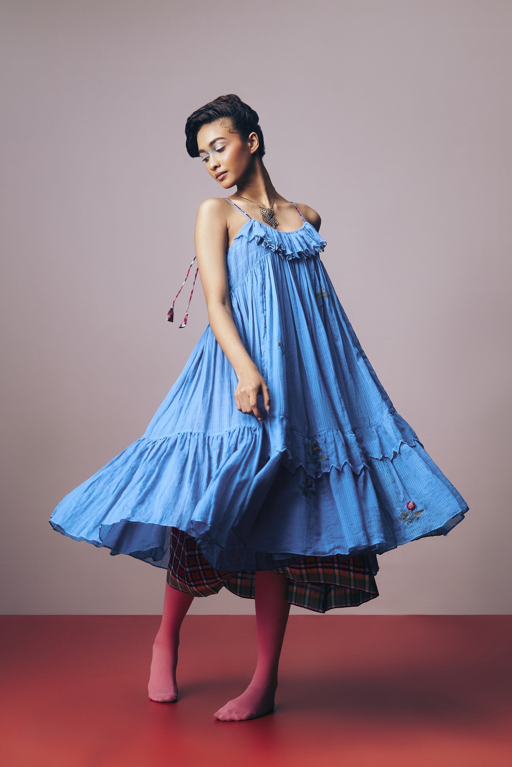 Turquoise Bloom Frill Dress