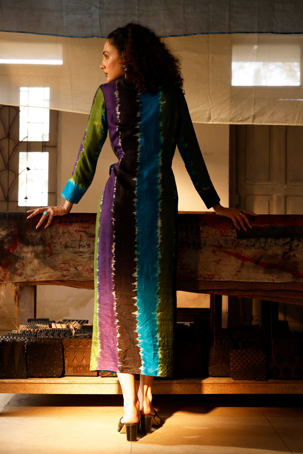 Chromatic Drift Wrap Silk Dress
