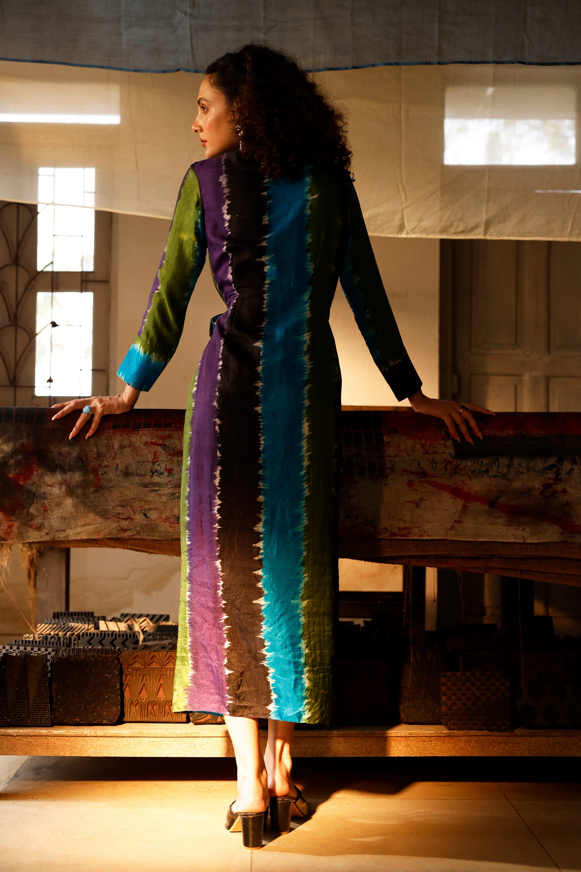 Chromatic Drift Wrap Silk Dress