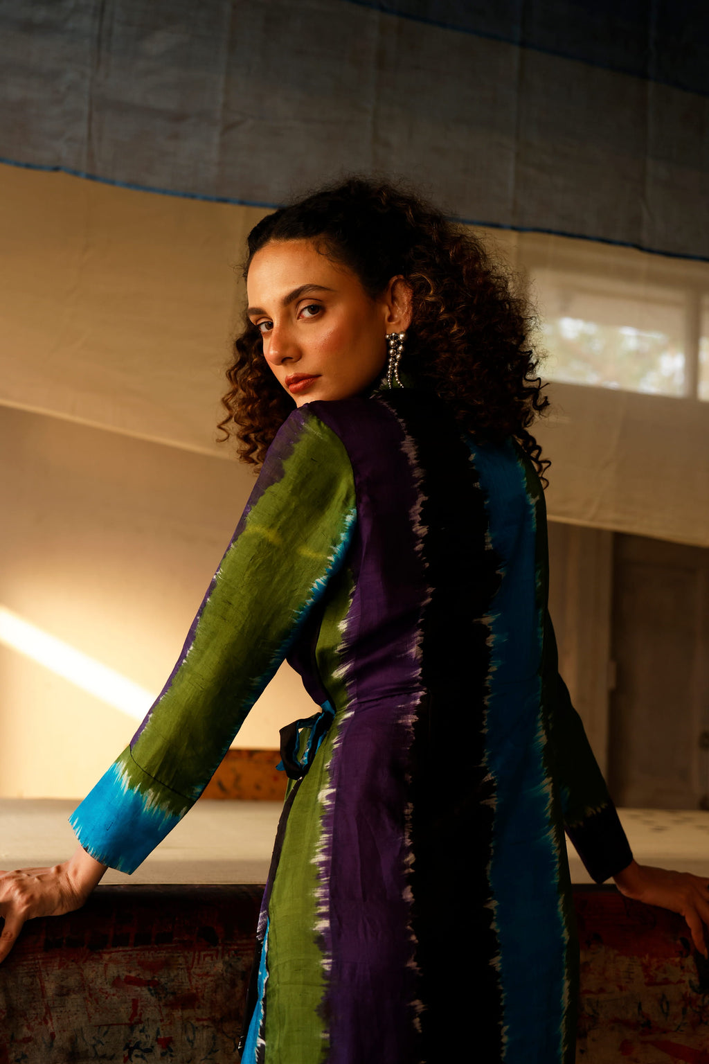 Chromatic Drift Wrap Silk Dress