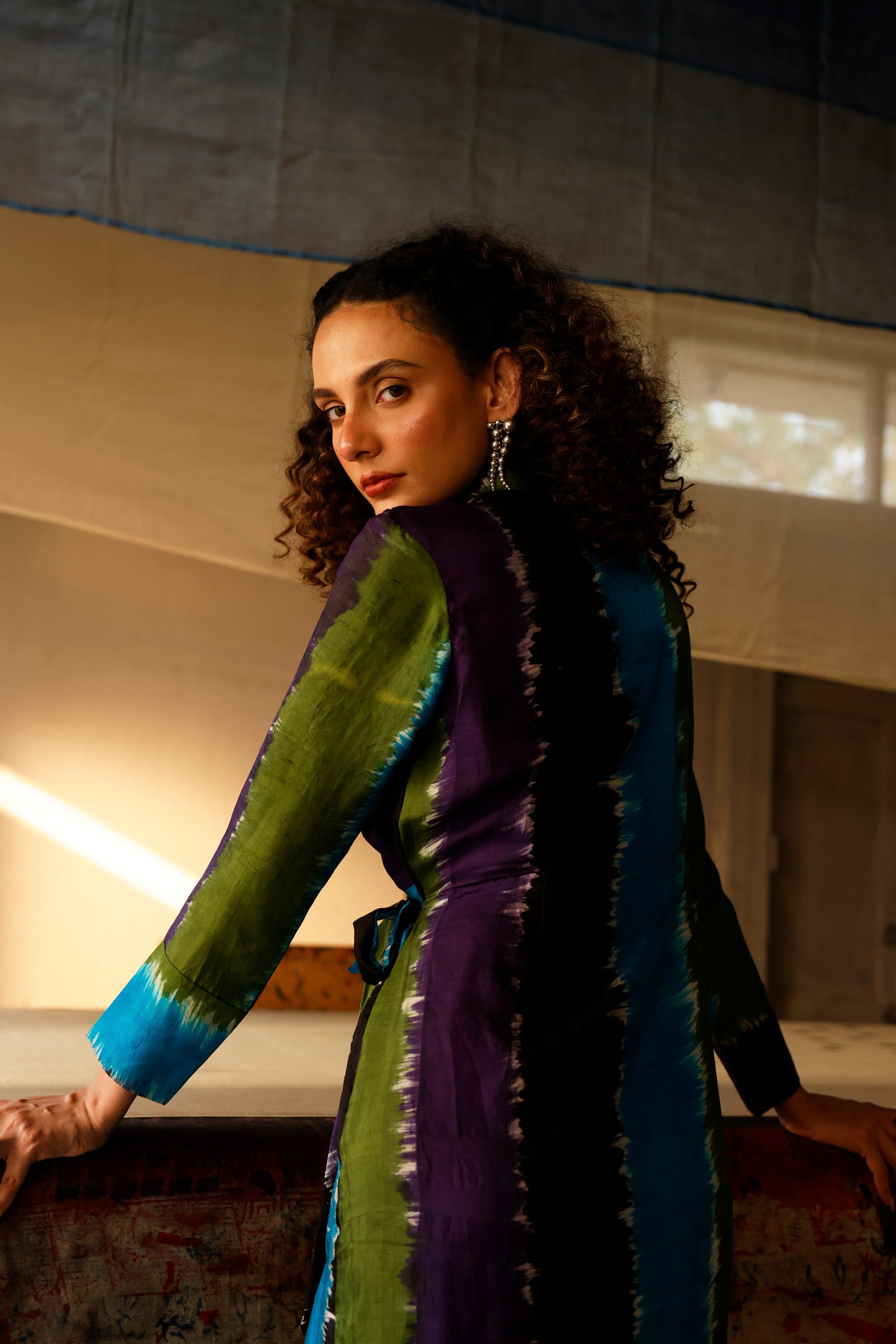 Chromatic Drift Wrap Silk Dress