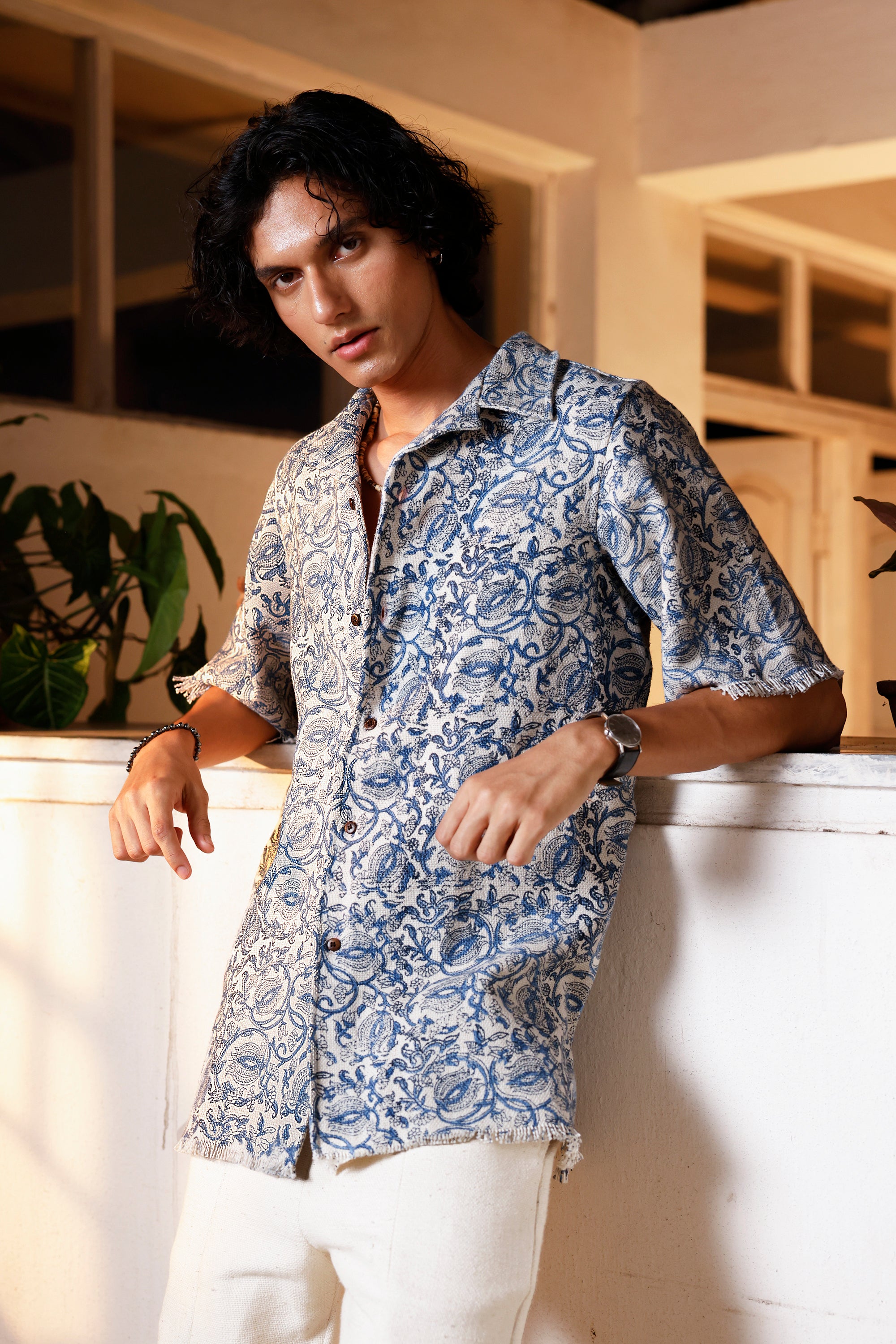 Indigo Filigree Khadi Shirt