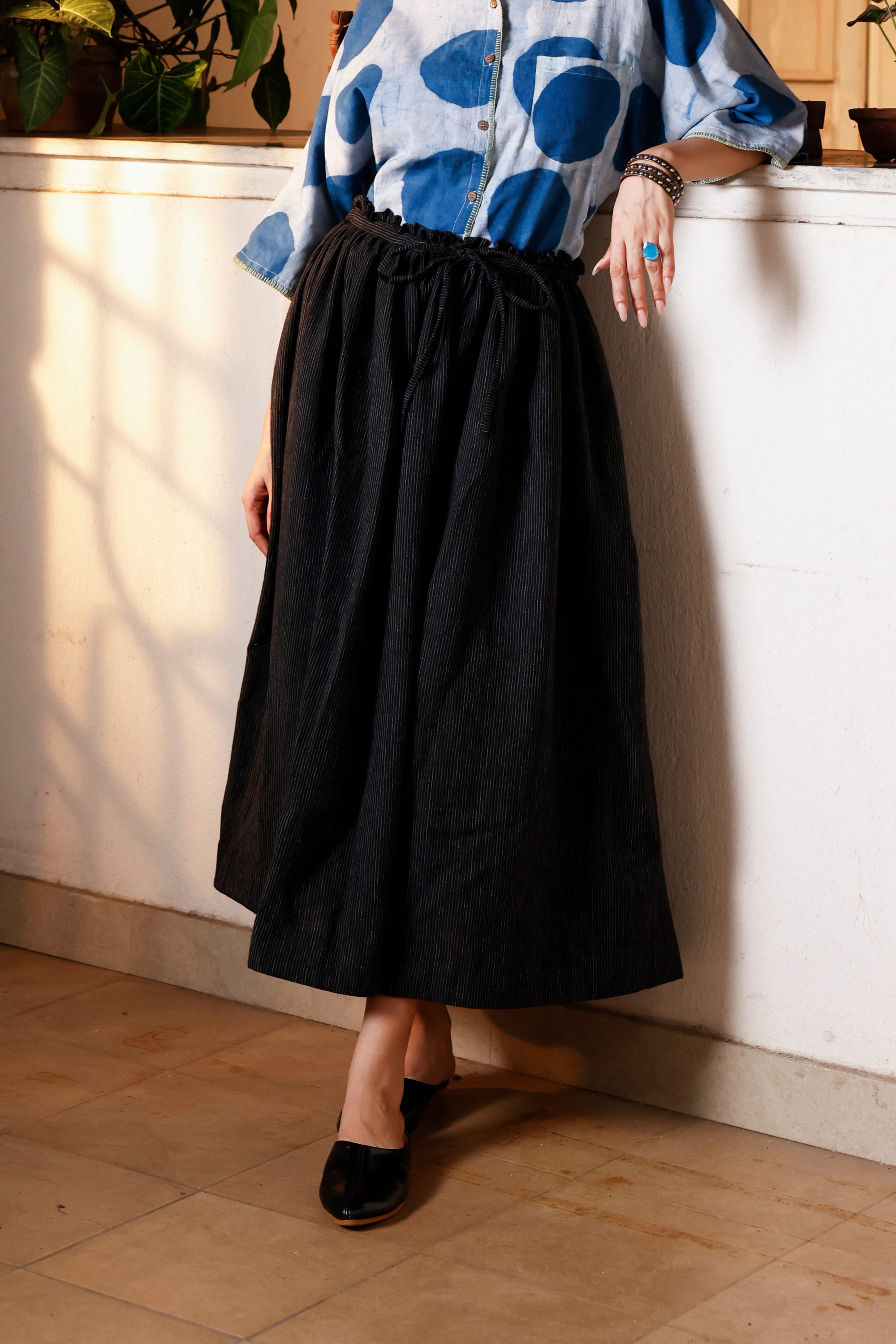 Noir Khadi Gathered Skirt