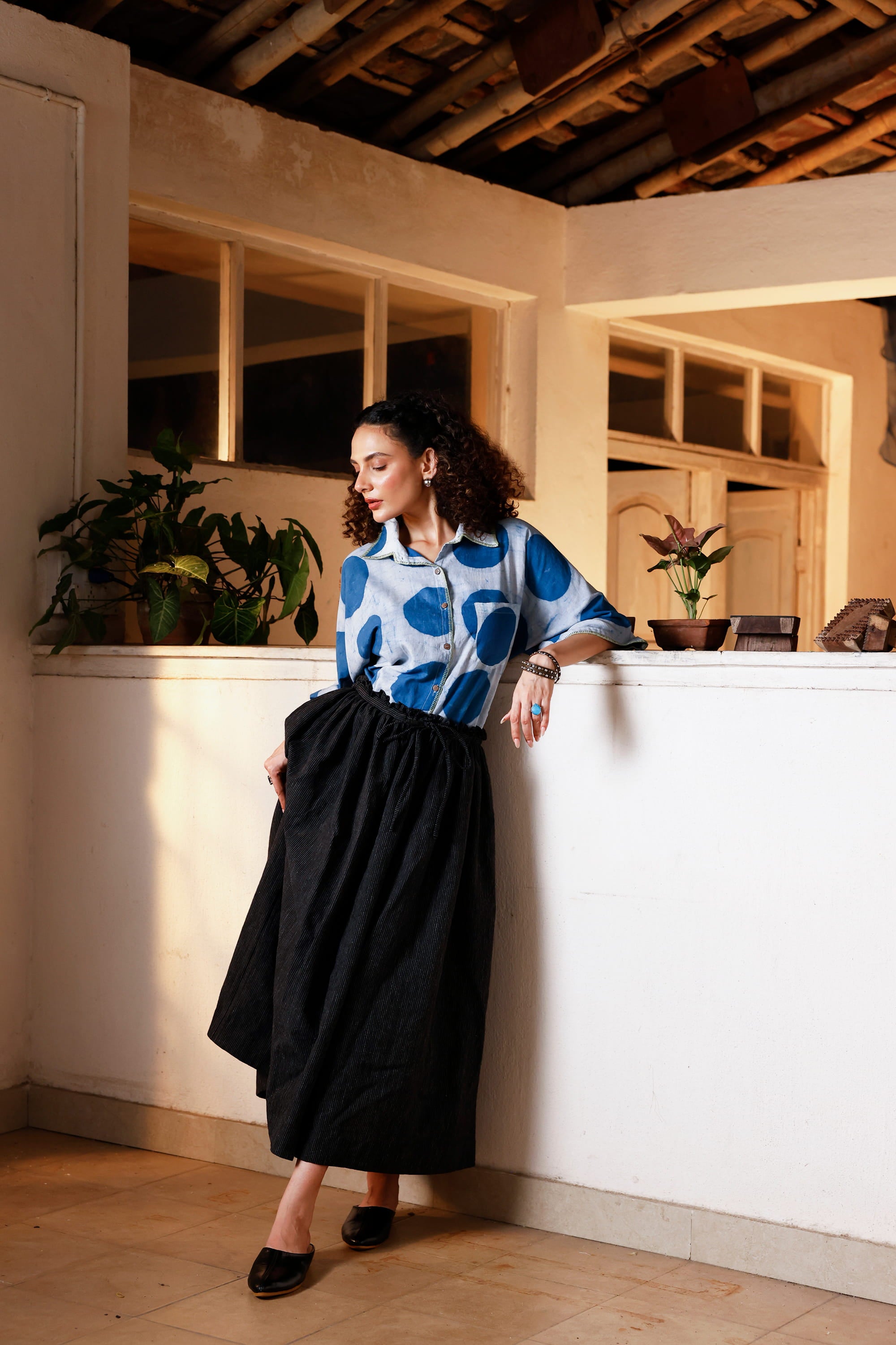Noir Khadi Gathered Skirt