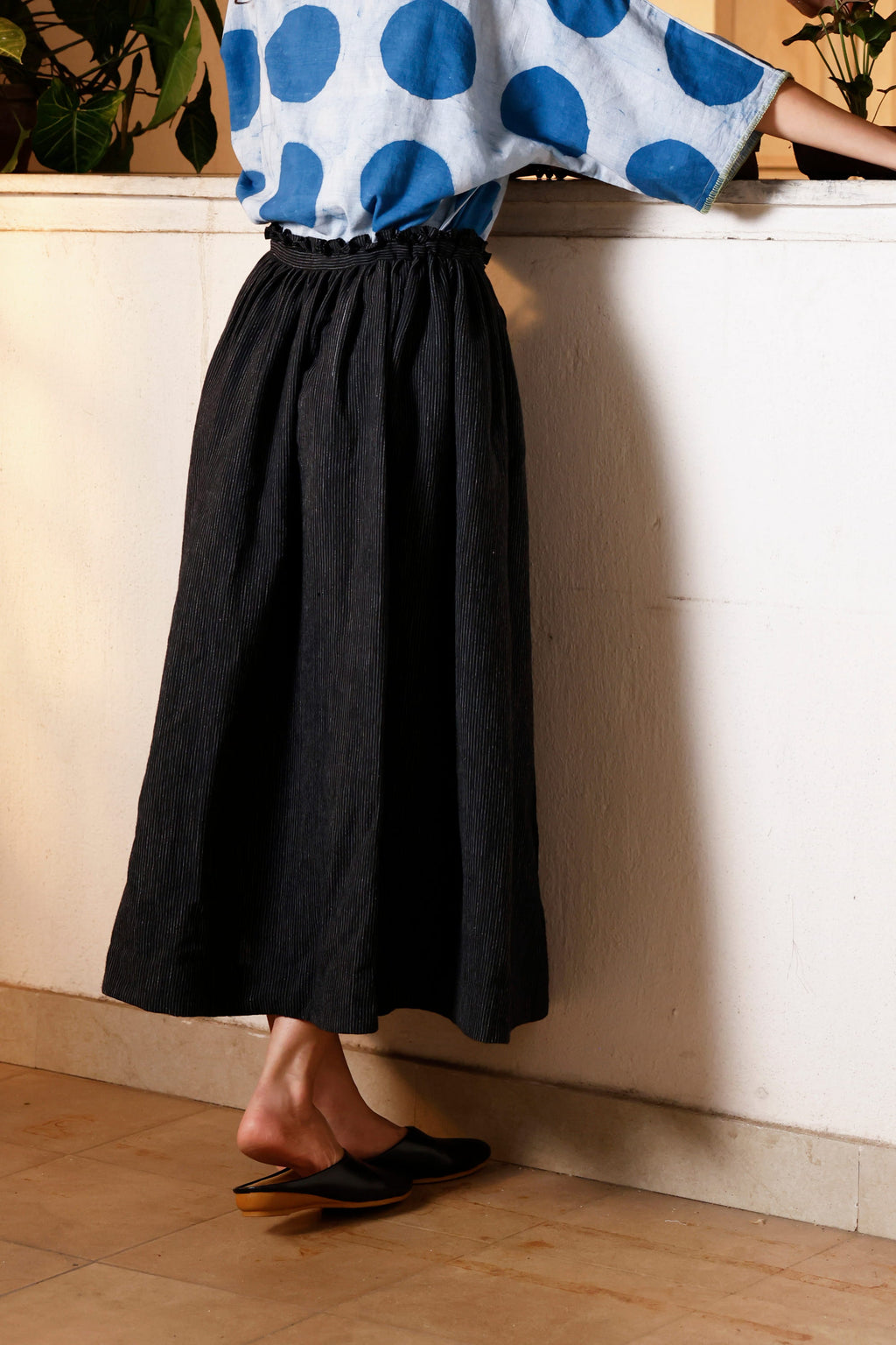 Noir Khadi Gathered Skirt