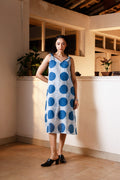 Indigo Orbit Twisted Sleeve Dress