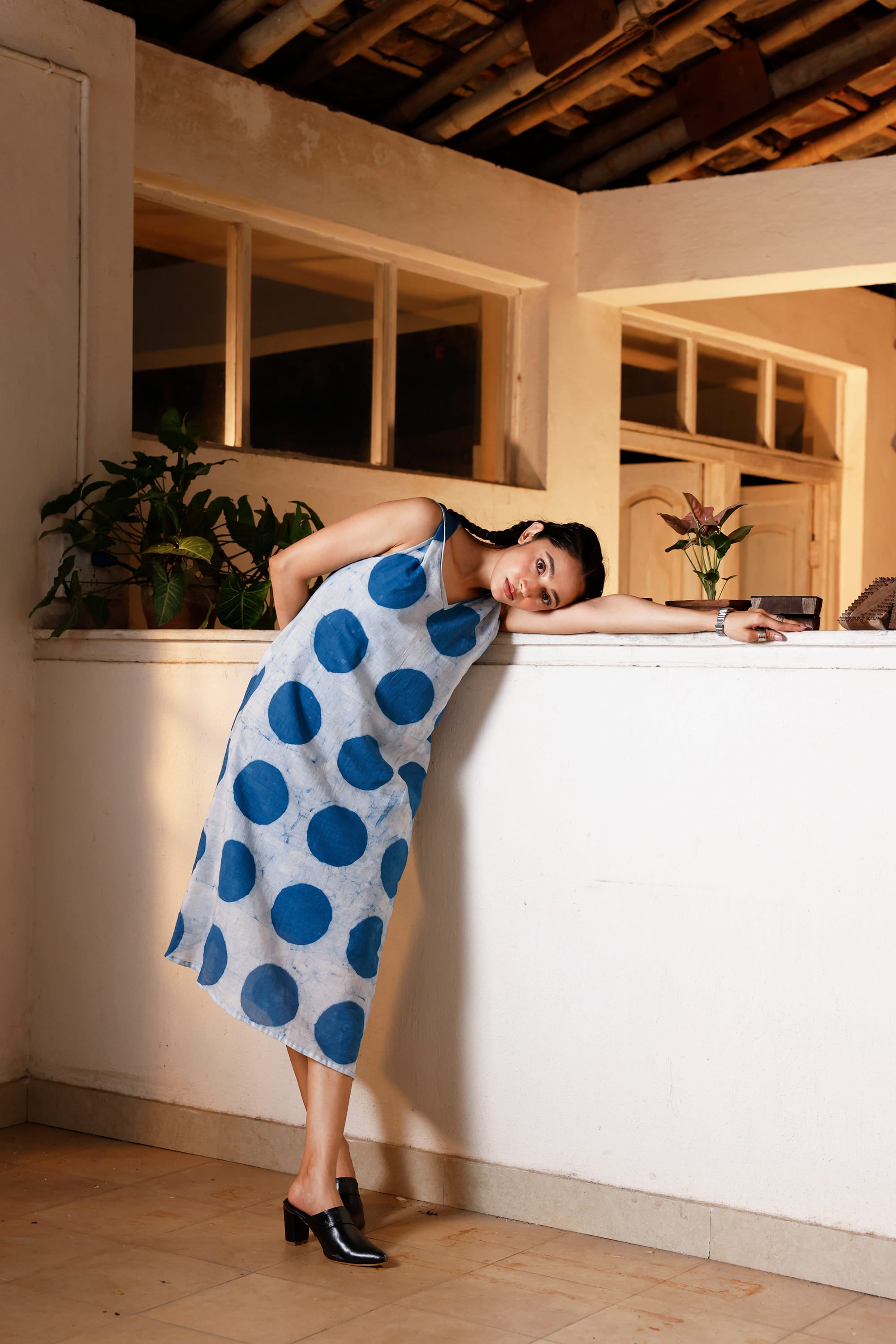 Indigo Orbit Twisted Sleeve Dress