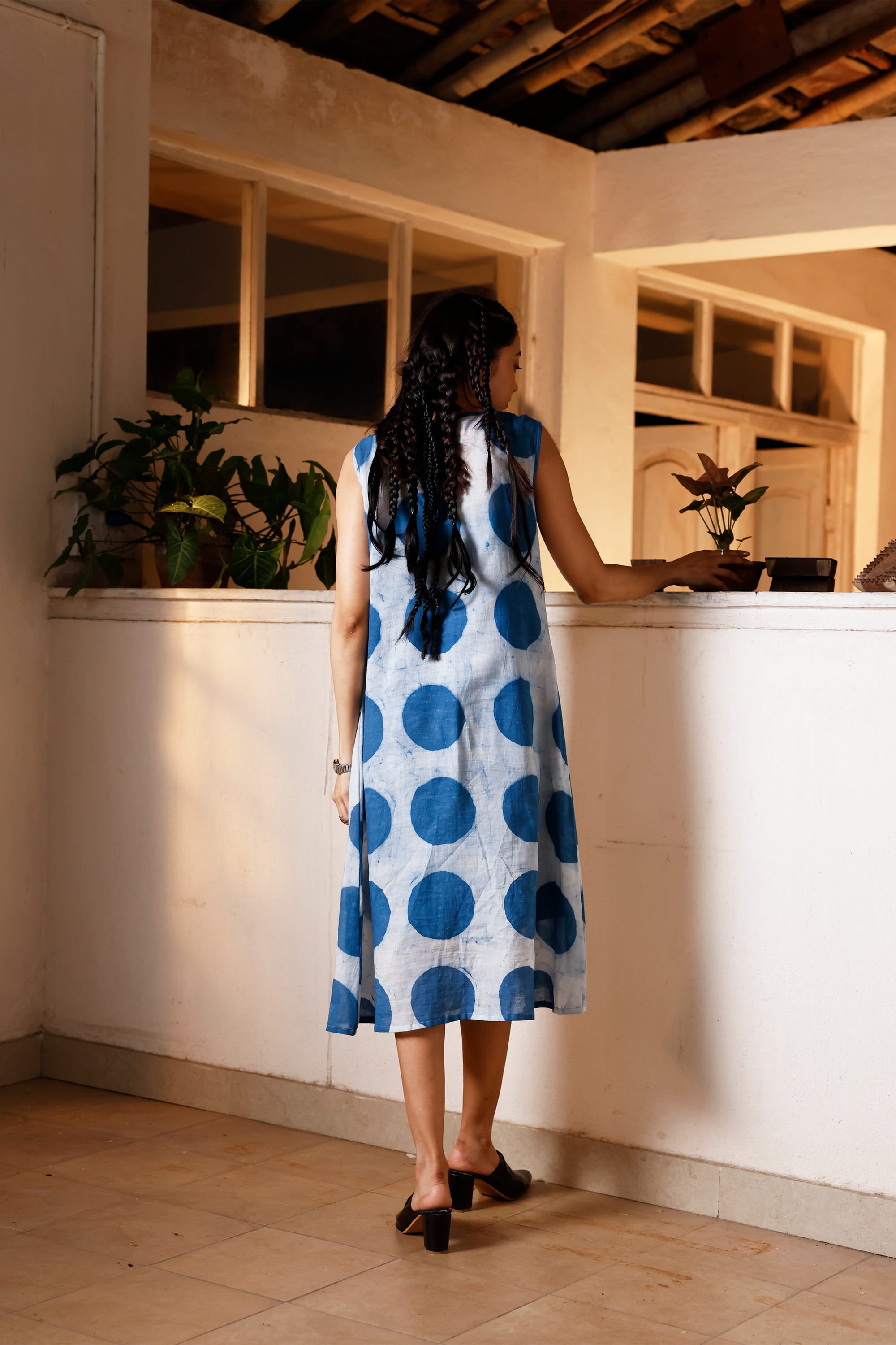 Indigo Orbit Twisted Sleeve Dress