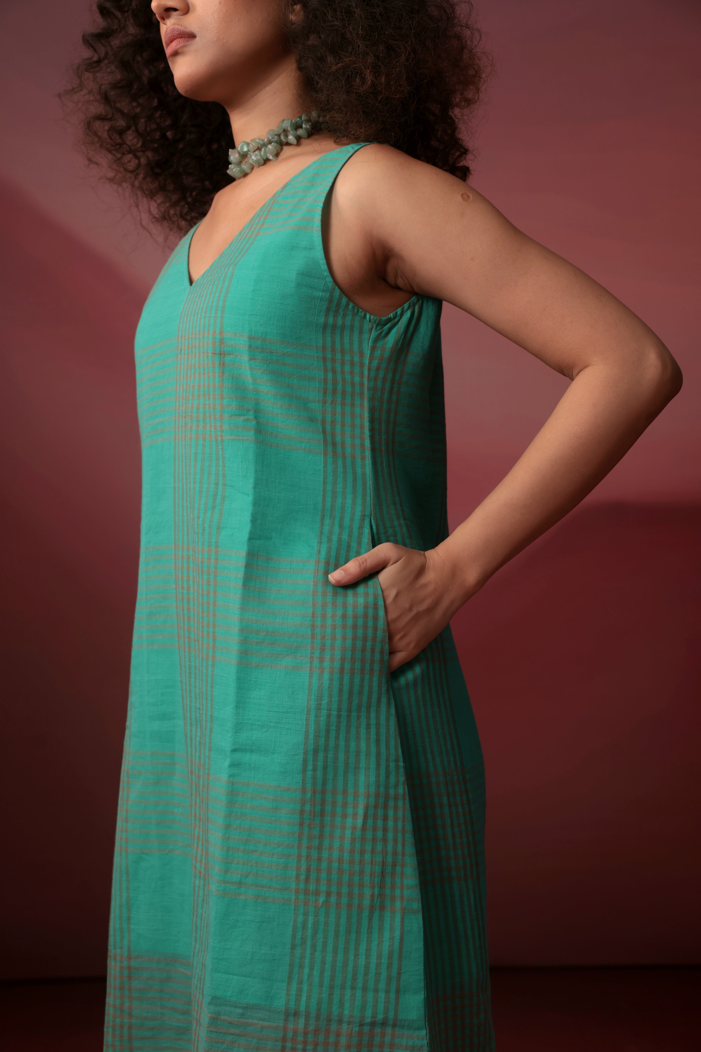 Turquoise Checks Dress