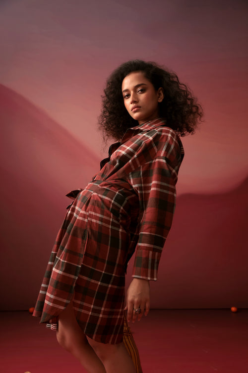 Autumn Plaid Shirt Dress
