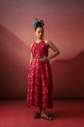 Crimson Floral Midi Dress