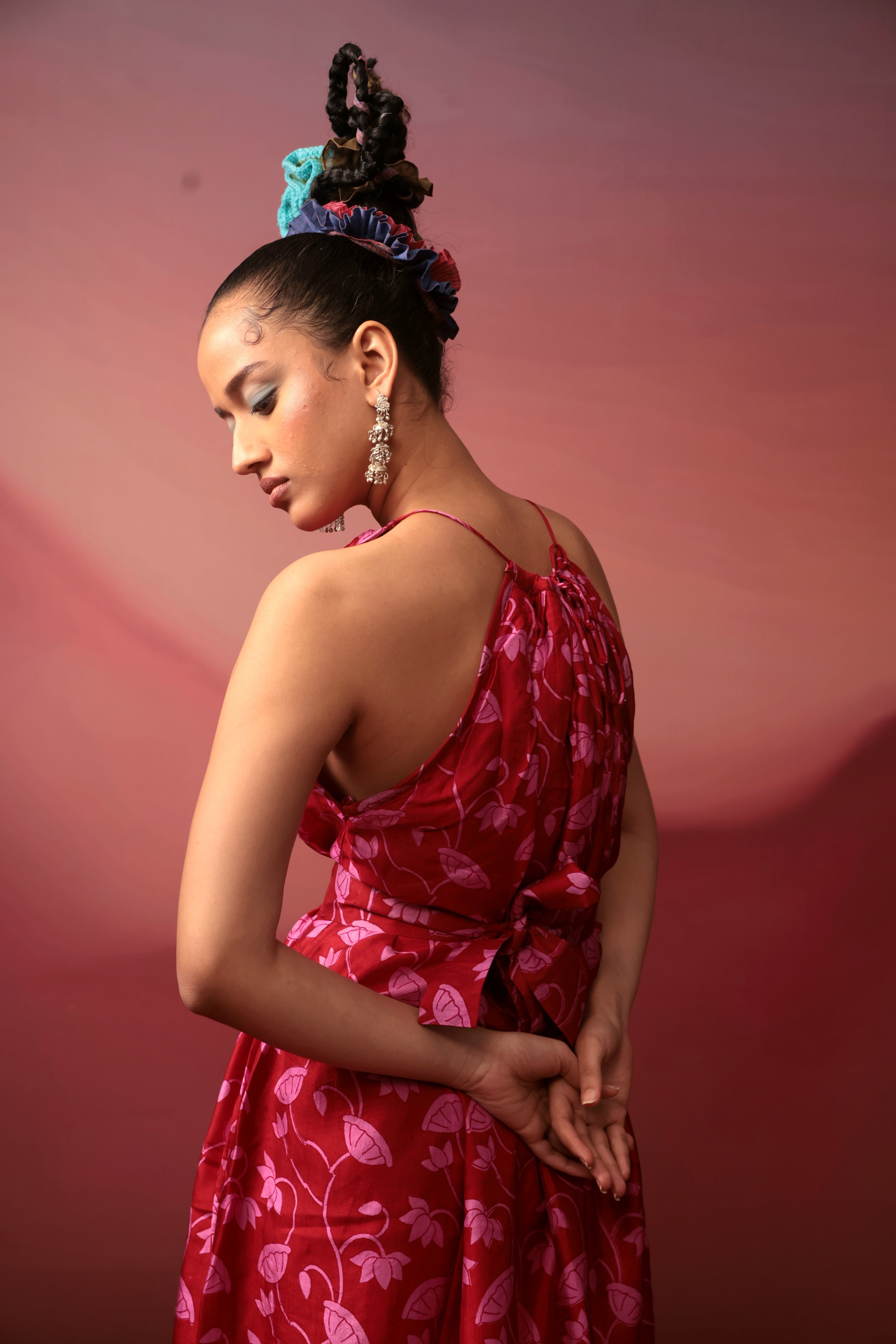 Crimson Floral Midi Dress