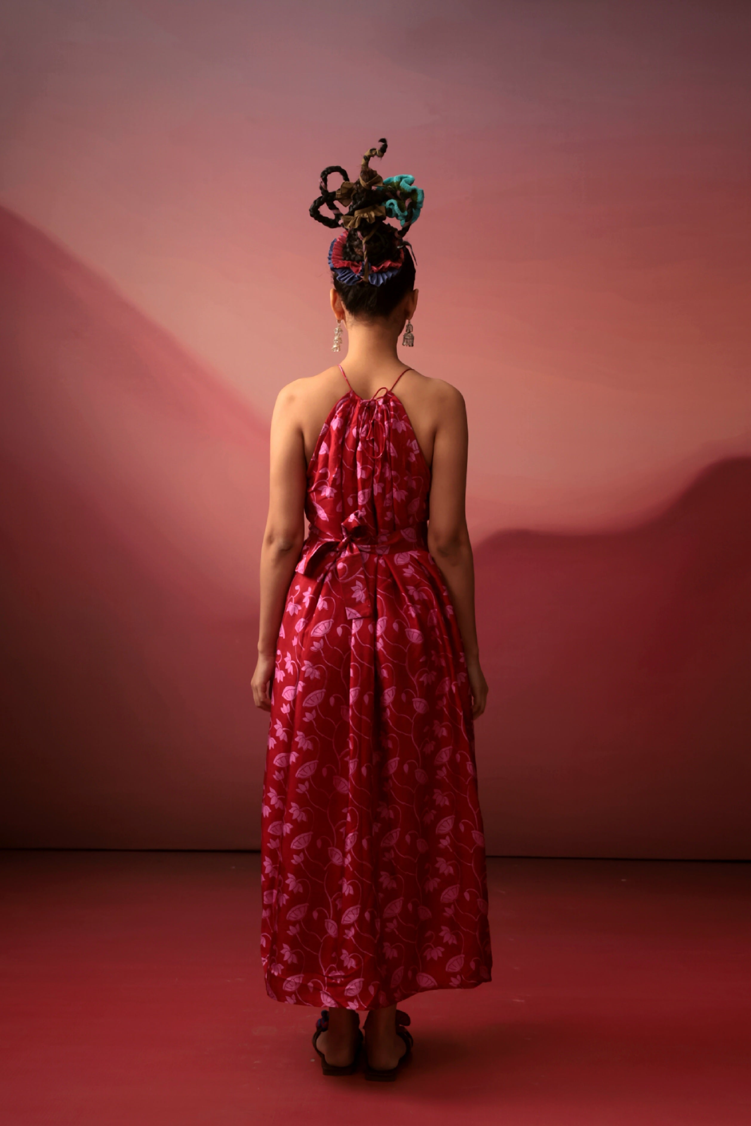 Crimson Floral Midi Dress